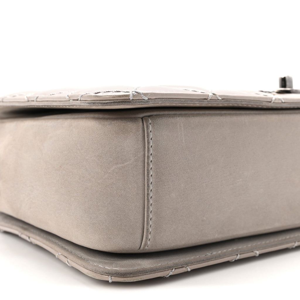 Glazed Calfskin Quilted Medium Day Trip Flap Grey