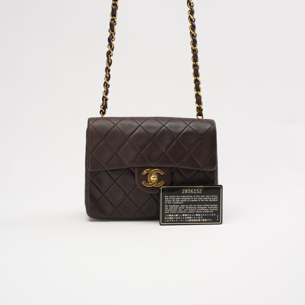 “Rare” Chanel Timeless Mini Square Flap Lamb Brown 1994