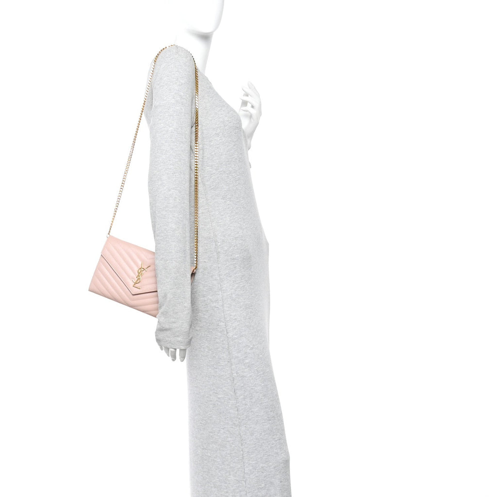 Grain De Poudre Matelasse Chevron Monogram Chain Wallet Pale Blush