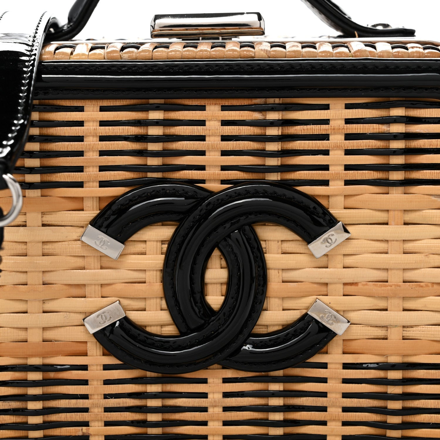 Raffia Patent Small CC Filigree Vanity Case Black