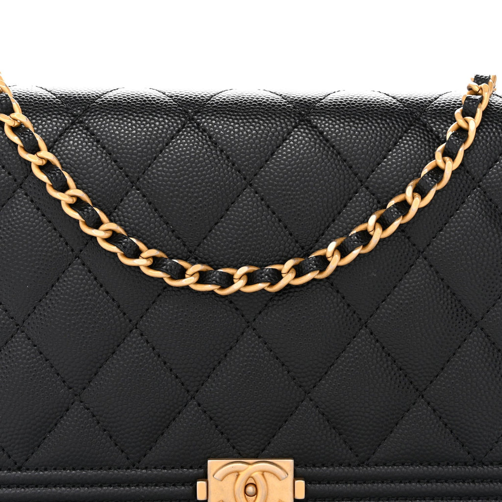 Caviar Quilted Boy Wallet On Chain WOC Black