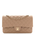 Caviar Quilted Medium Double Flap Beige