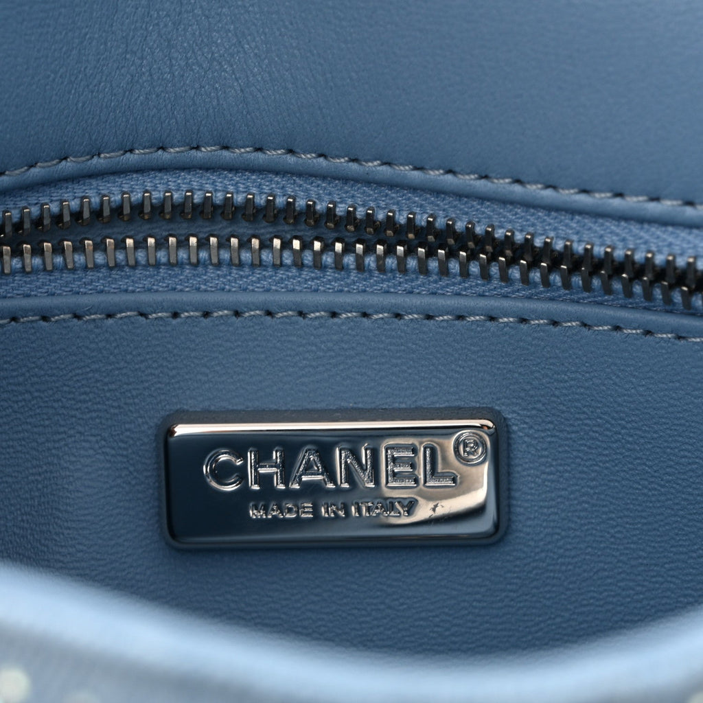 Denim Strass Evening Flap Bag Blue