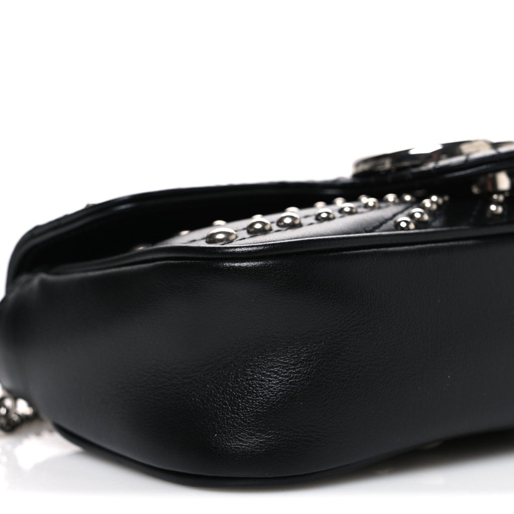 Calfskin Matelasse Studded Super Mini GG Marmont Shoulder Bag Black