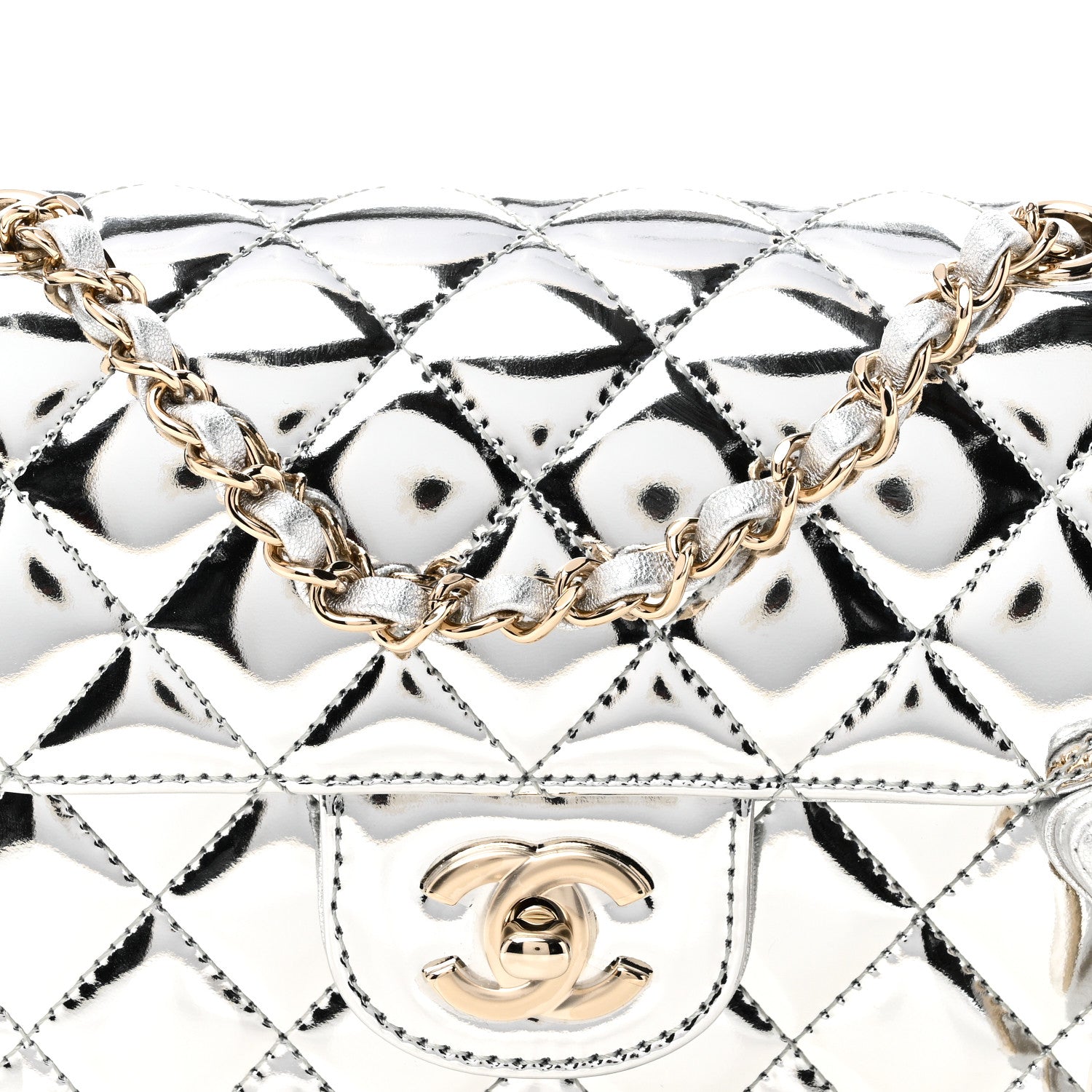 Mirror Calfskin Metallic Calfskin Quilted Hollywood Boulevard Mini Flap With Star Coin Purse Silver