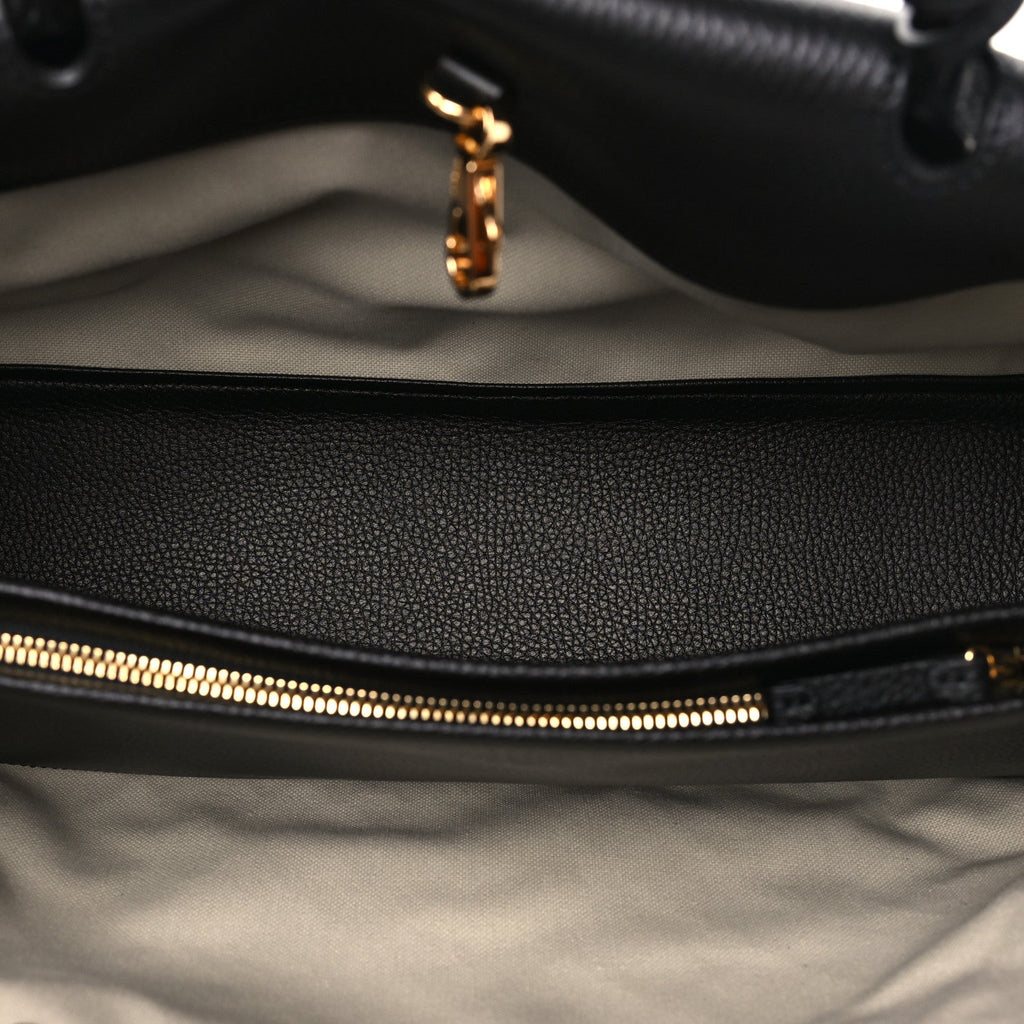 Grained Calfskin Stitched Urban Essentials Large Shopping Bag Black