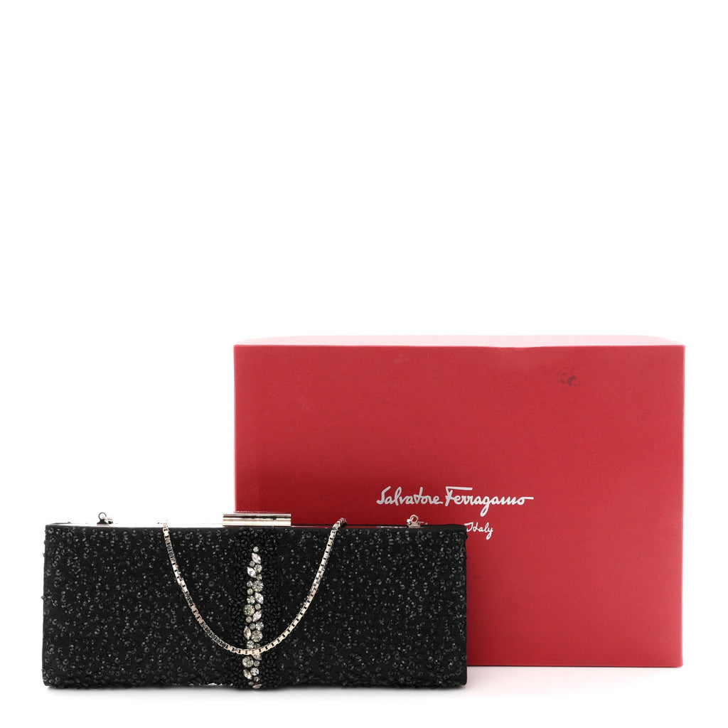 Satin Sequin Kameron Clutch Black