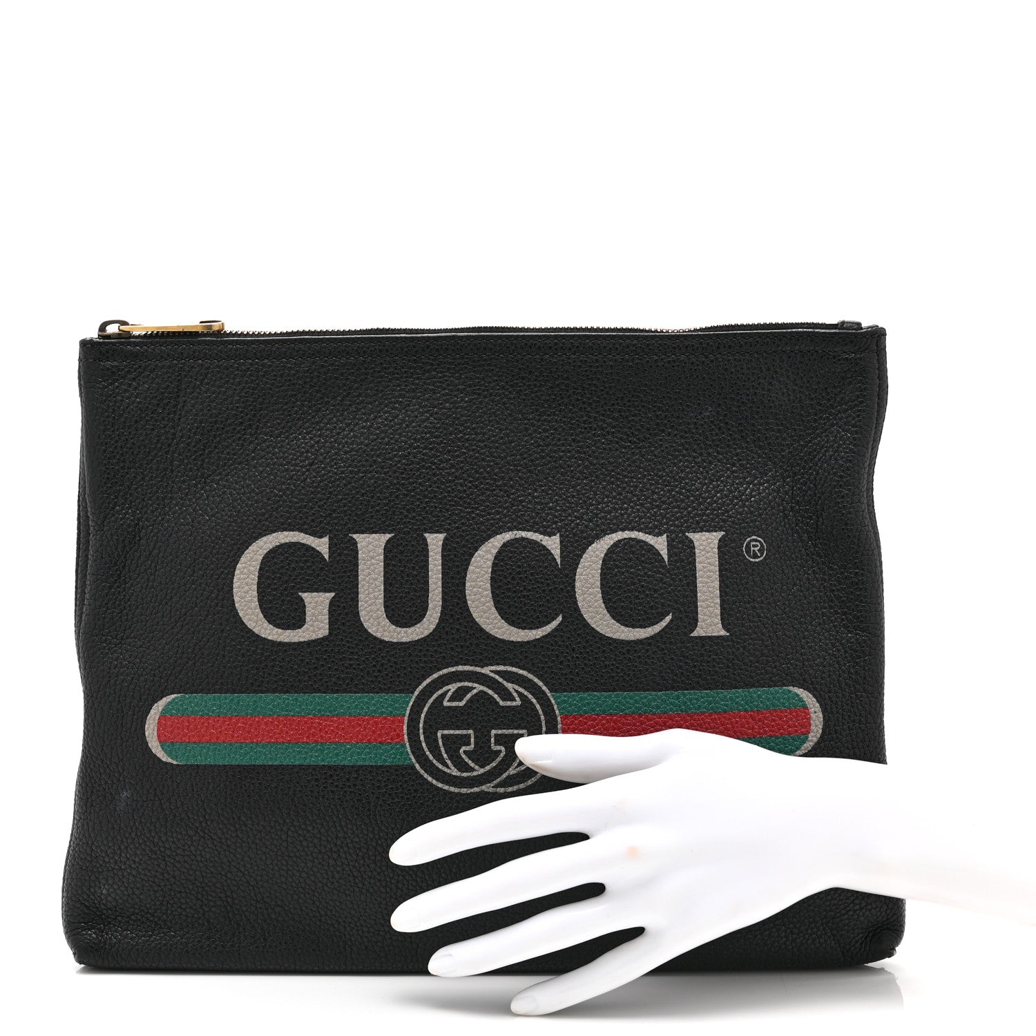 Pebbled Calfskin Medium Logo Portfolio Clutch Black