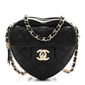 Lambskin Quilted CC In Love Heart Clutch With Chain Black