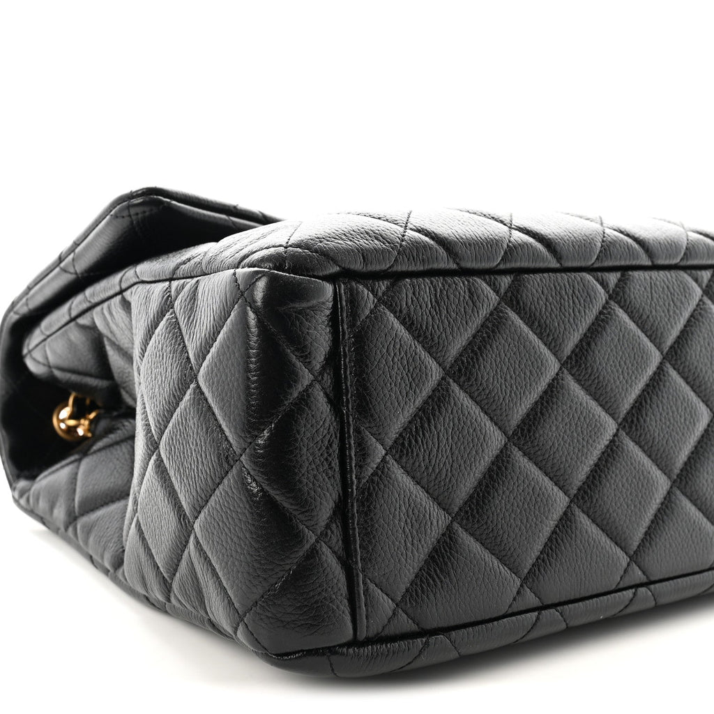 Calfskin Quilted XXL Travel Flap Bag Black
