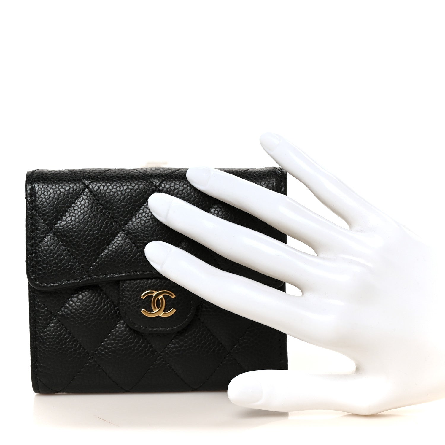 Caviar Quilted Compact Flap Wallet Black
