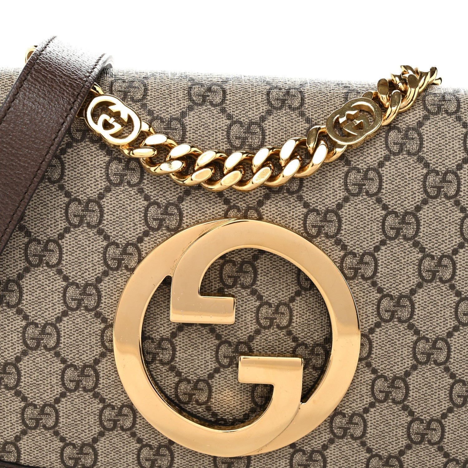 GG Supreme Monogram Textured Dollar Calfskin Blondie Chain Shoulder Flap Bag Beige Ebony New Acero