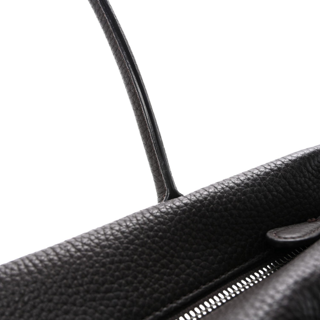 Grained Calfskin E/W Top Handle Bag Deep Brown