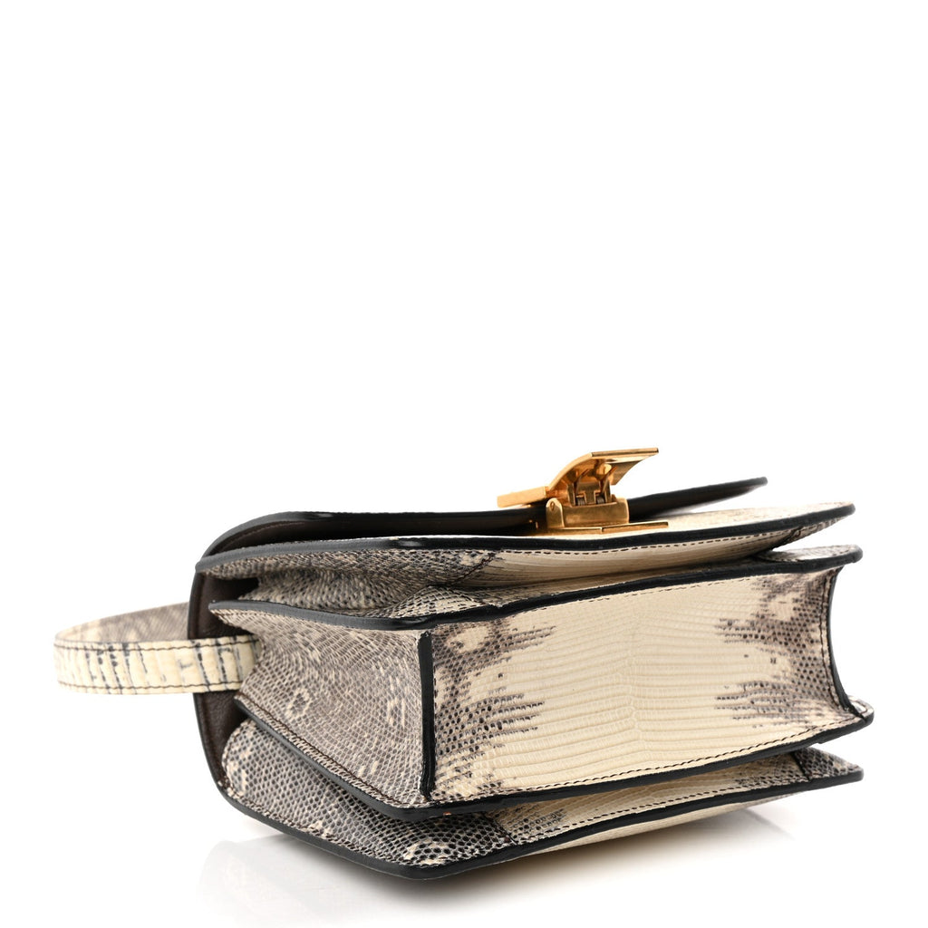 Lizard Small Classic Box Flap Bag Natural
