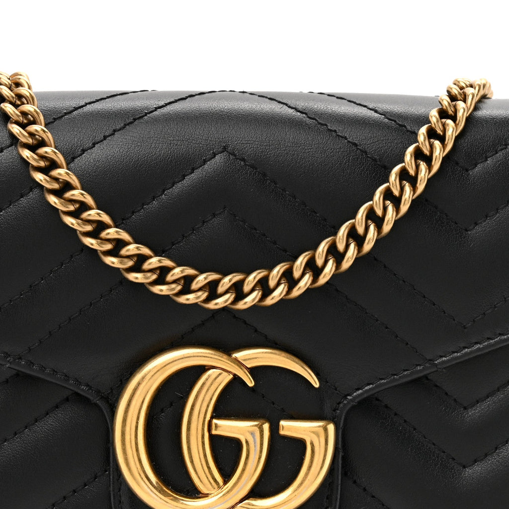 Calfskin Matelasse GG Marmont Chain Wallet Black