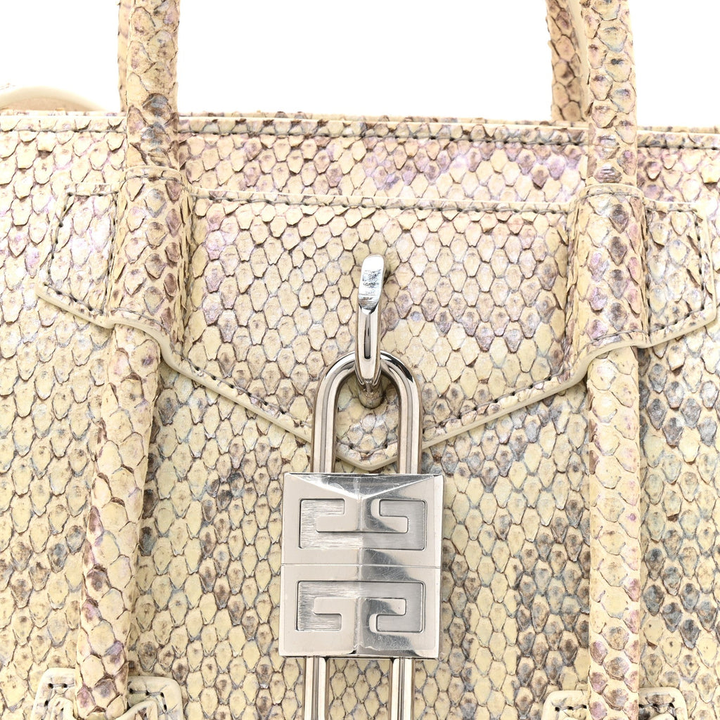 Snakeskin Mini Lock Antigona Shoulder Bag Dusty Gold