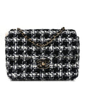 Tweed Resin Quilted Mini Heart Square Flap Navy White Black