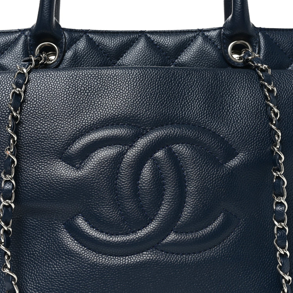 Soft Caviar CC Medium Top Handle Tote Navy Blue