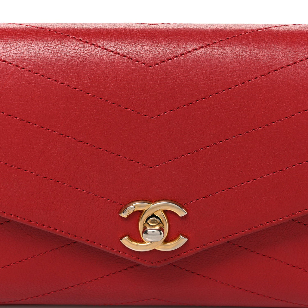 Calfskin Chevron Stitched Coco Waist Bag Red
