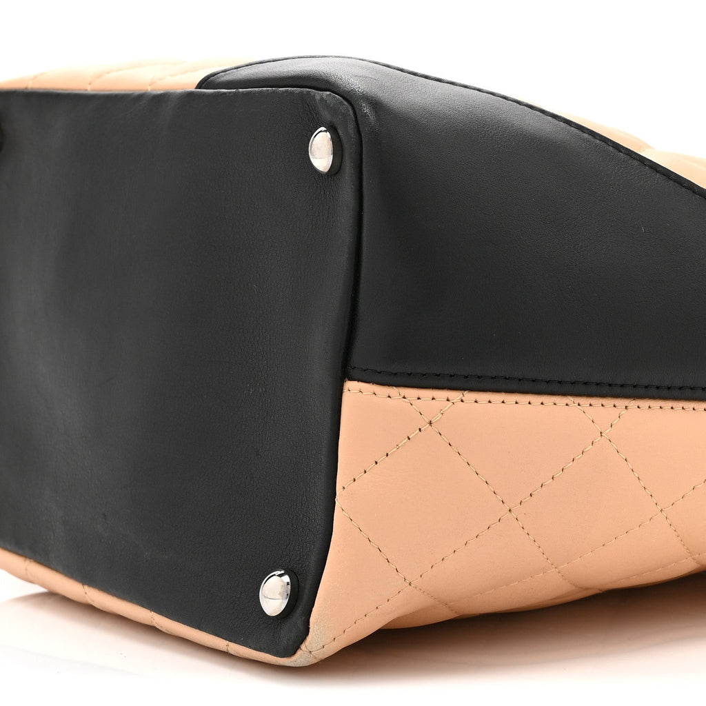 Calfskin Quilted Medium Cambon Tote Beige Black