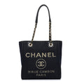 Lurex Canvas Mini Deauville Tote Navy Blue Gold