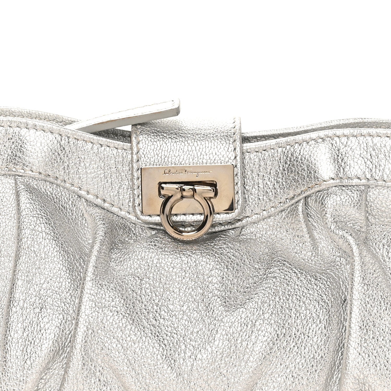 Metallic Calfskin Small Gancini Clutch Silver