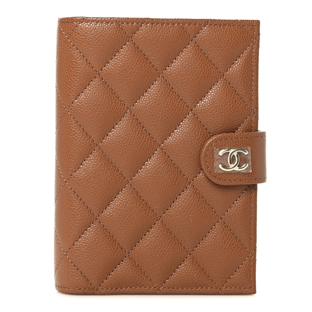 Caviar Quilted Passport Holder Camel