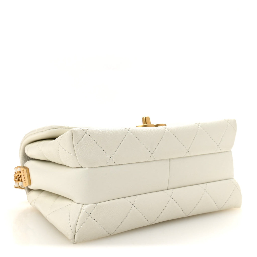 Lambskin Quilted Small CC Crystal Logo Chain Flap White