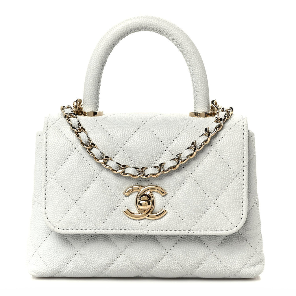 Caviar Lizard Embossed Quilted Coco Handle Clutch With Chain Light Blue