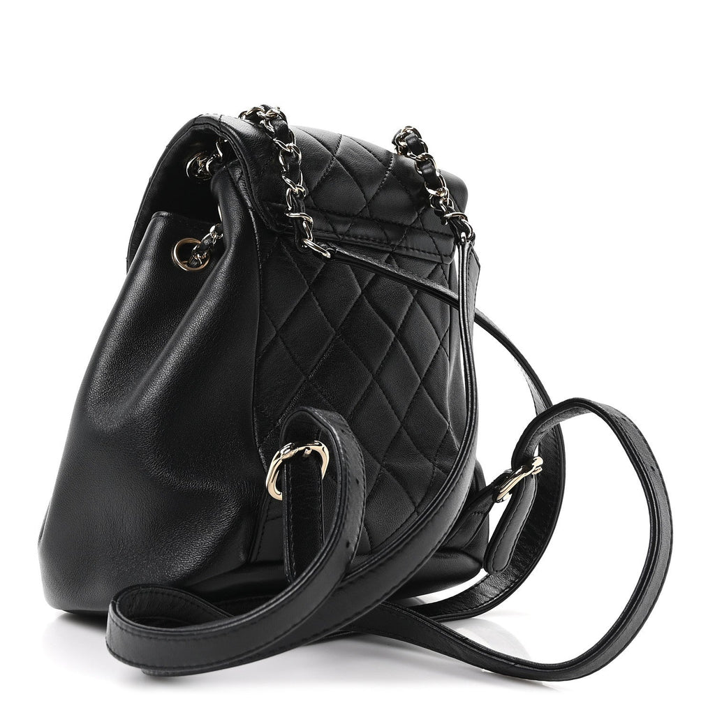 Lambskin Quilted Small Duma Drawstring Backpack Black
