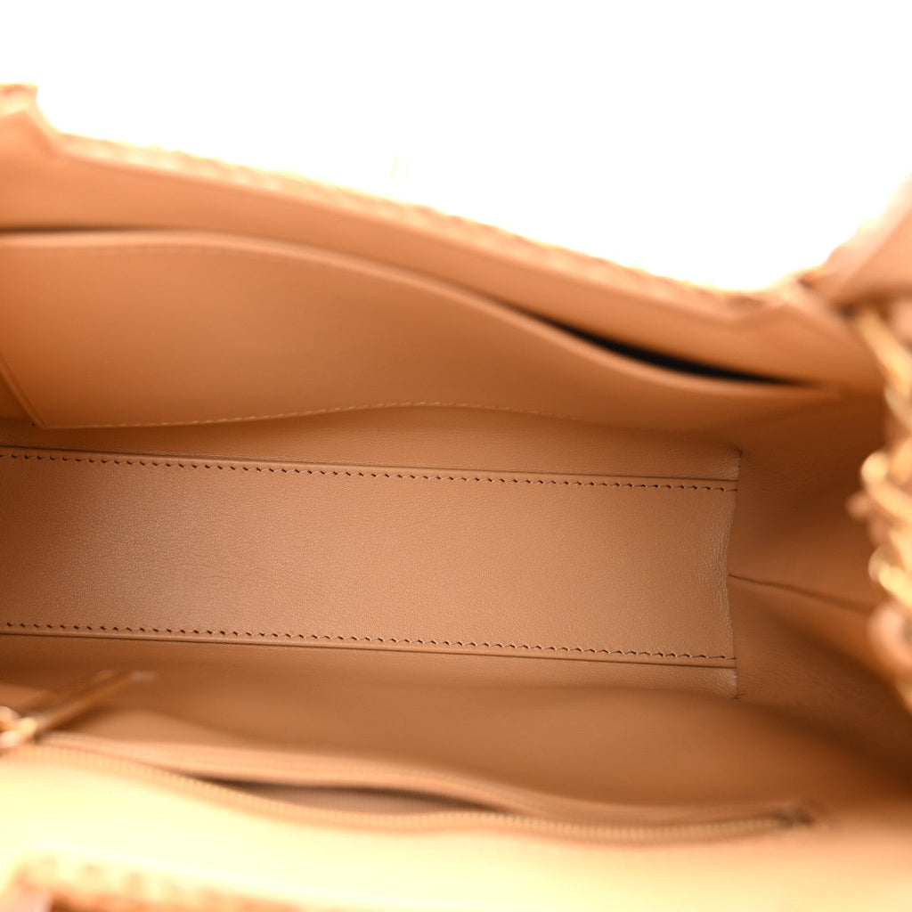 Braided Raffia Nano Kelly Flap Bag Dark Beige