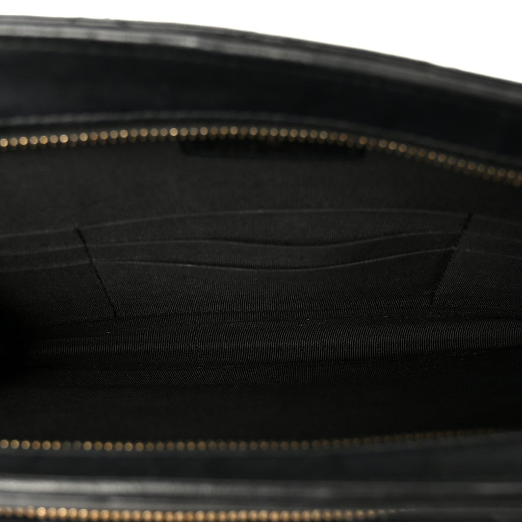 Lambskin Quilted Square Front Pocket Clutch With Chain Black