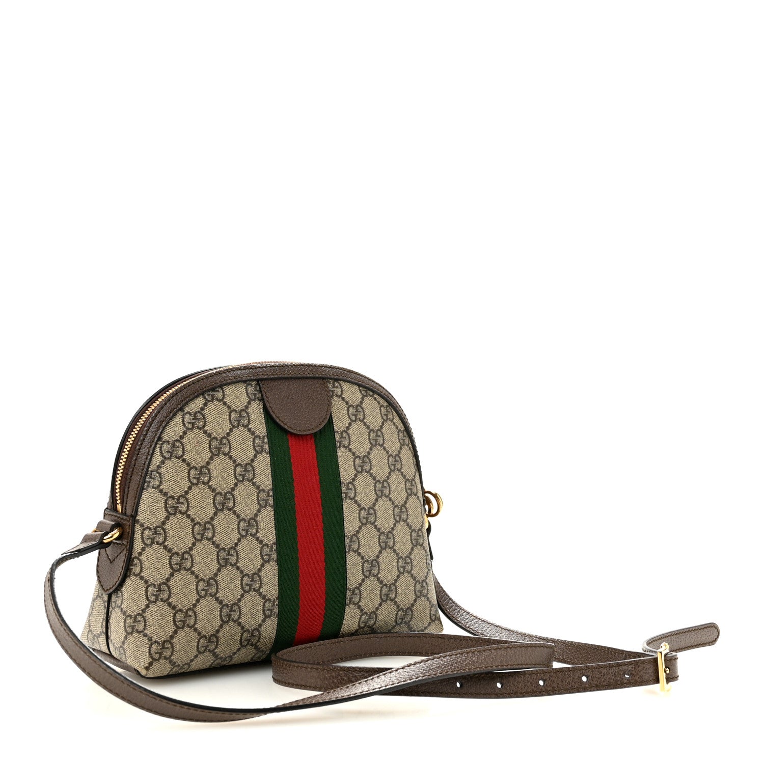 GG Supreme Monogram Textured Dollar Calfskin Web Small Ophidia Dome Shoulder Bag Beige Ebony New Acero