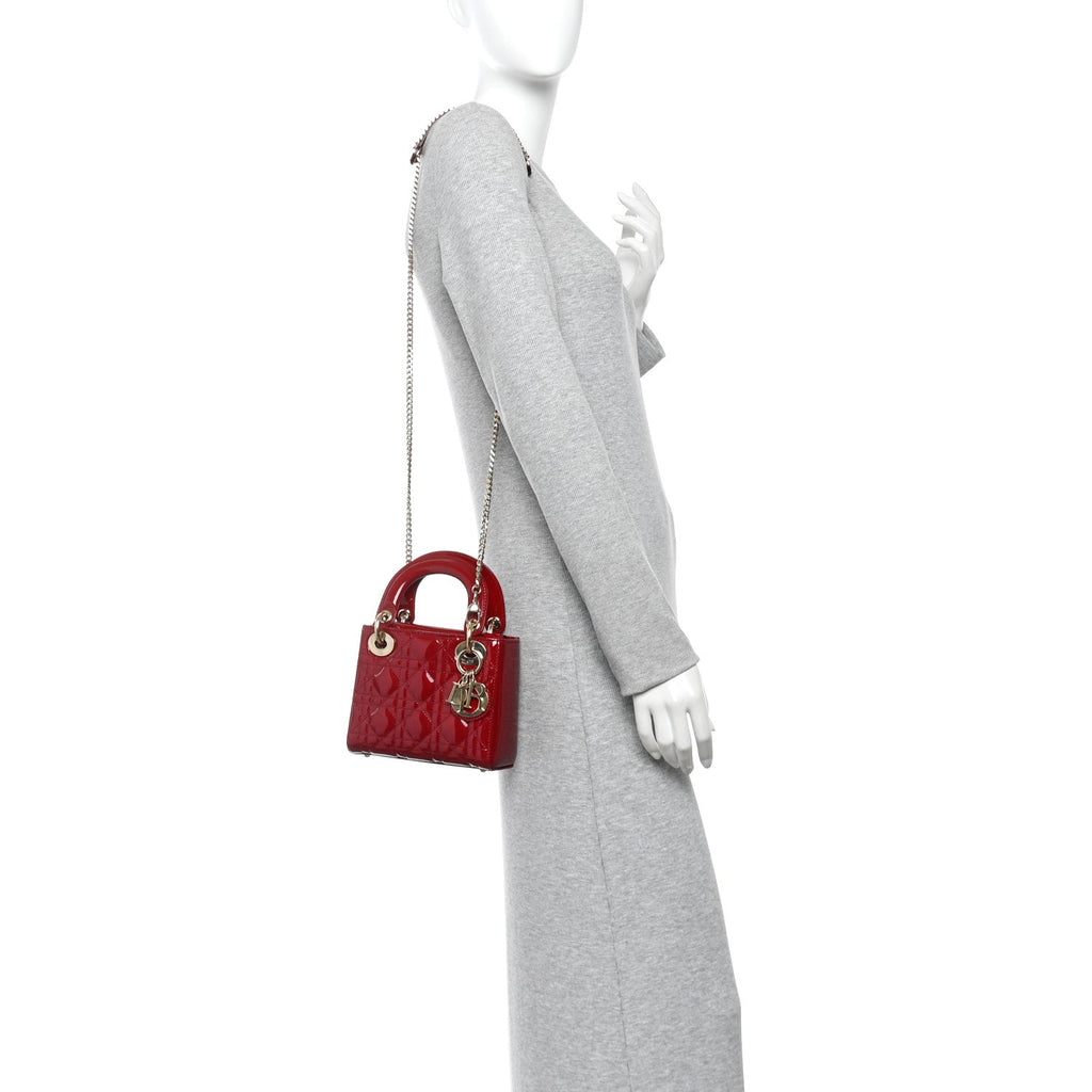 Patent Cannage Mini Lady Dior Red
