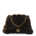 Faux Fur Medium Crush Chain Bag Brown