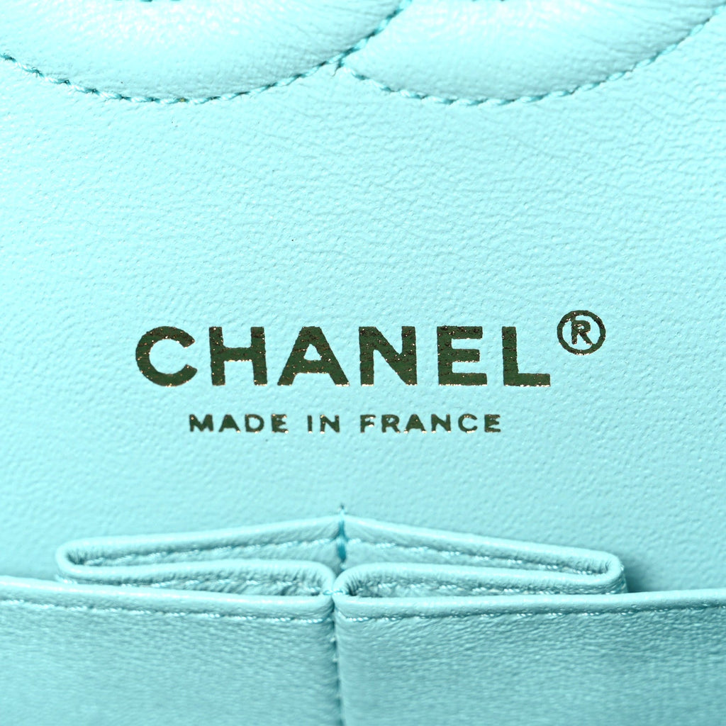 Caviar Quilted Medium Double Flap Light Blue