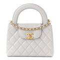 Shiny Aged Calfskin Quilted Nano Kelly Shopper Light Grey