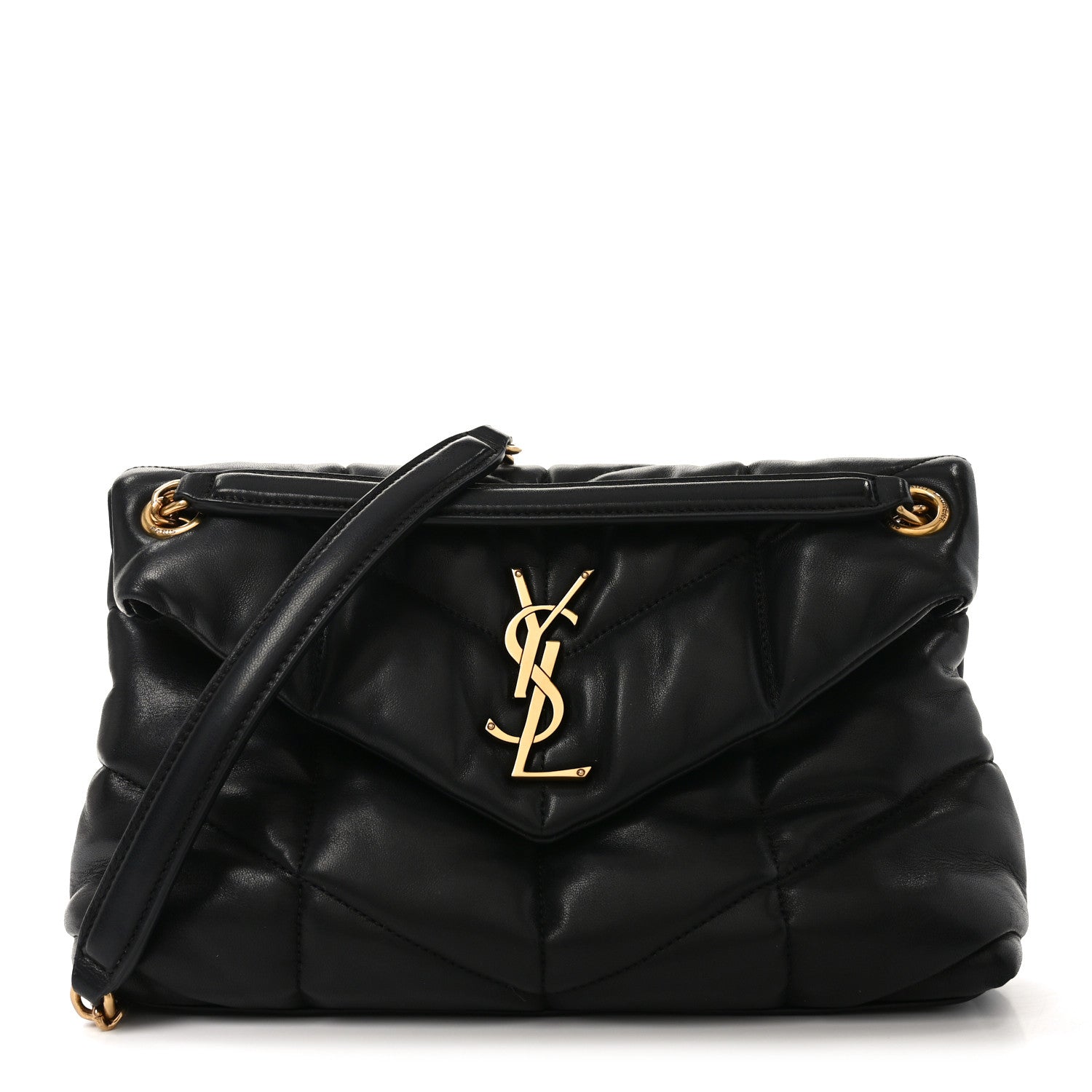 Lambskin Quilted Small Loulou Puffer Monogram Chain Satchel Black