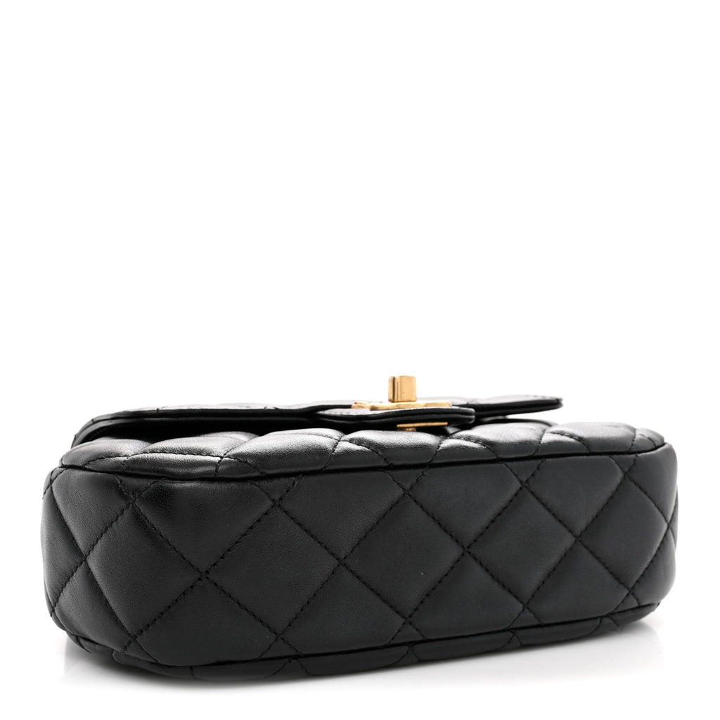 Lambskin Quilted Baywatch Top Handle Flap Black