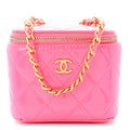 Patent Quilted Pearl Crush Mini Vanity Case With Chain Neon Pink