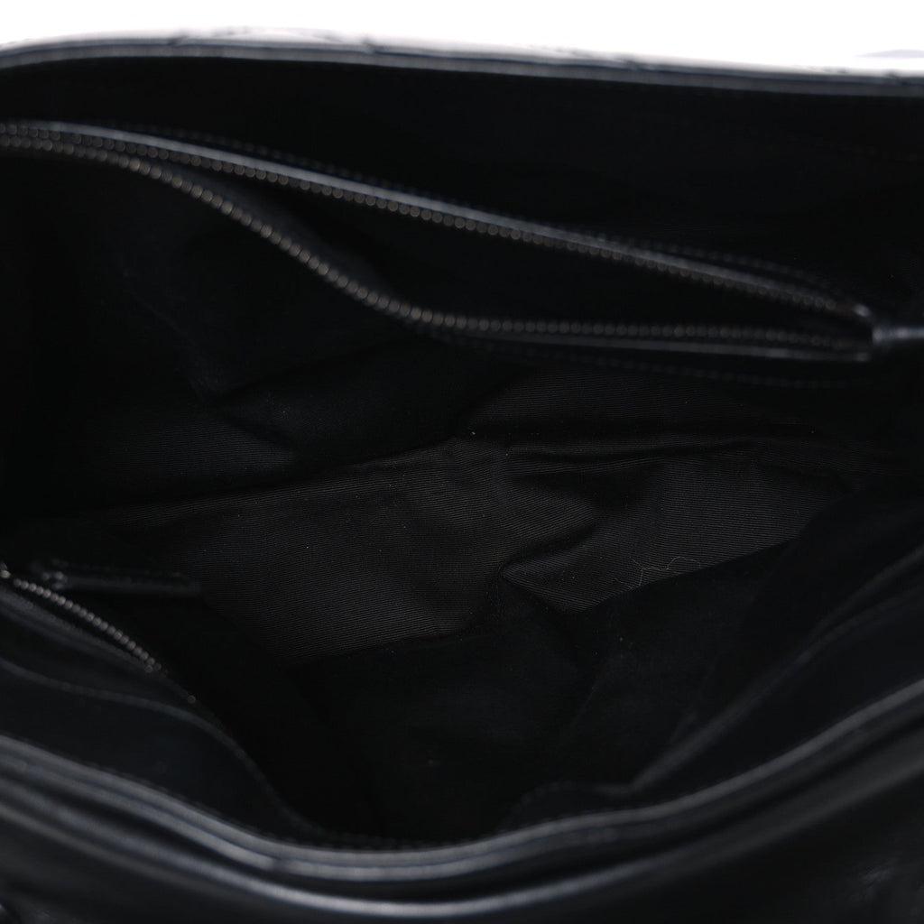 Calfskin Y Quilted Monogram Monochrome Large Loulou Chain Satchel Black