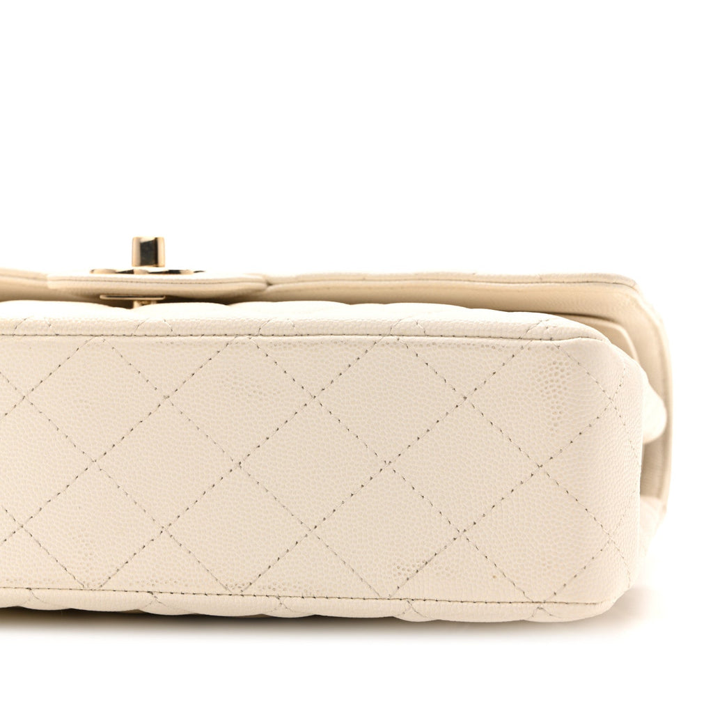 Caviar Quilted Medium Double Flap White