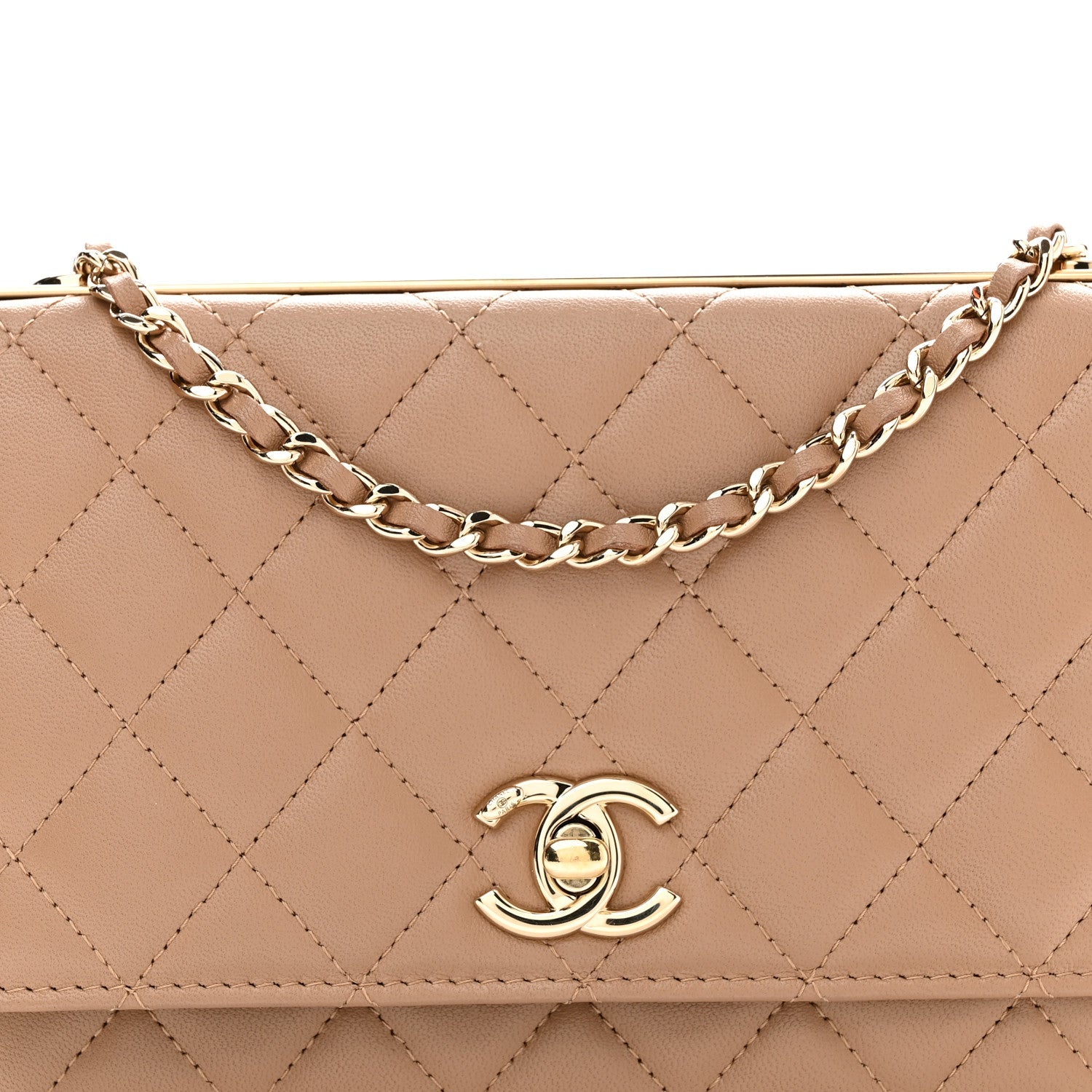 Lambskin Quilted Trendy CC Wallet On Chain WOC Beige