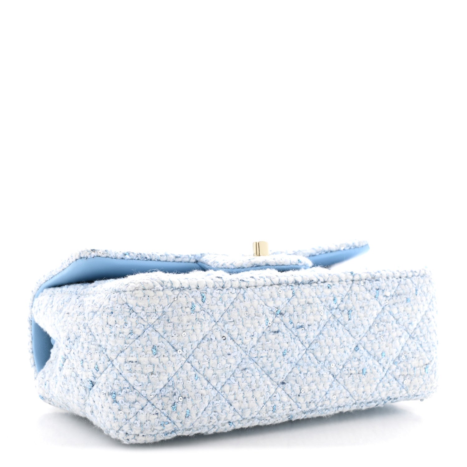 Tweed Quilted Mini Rectangular Flap Blue White Silver