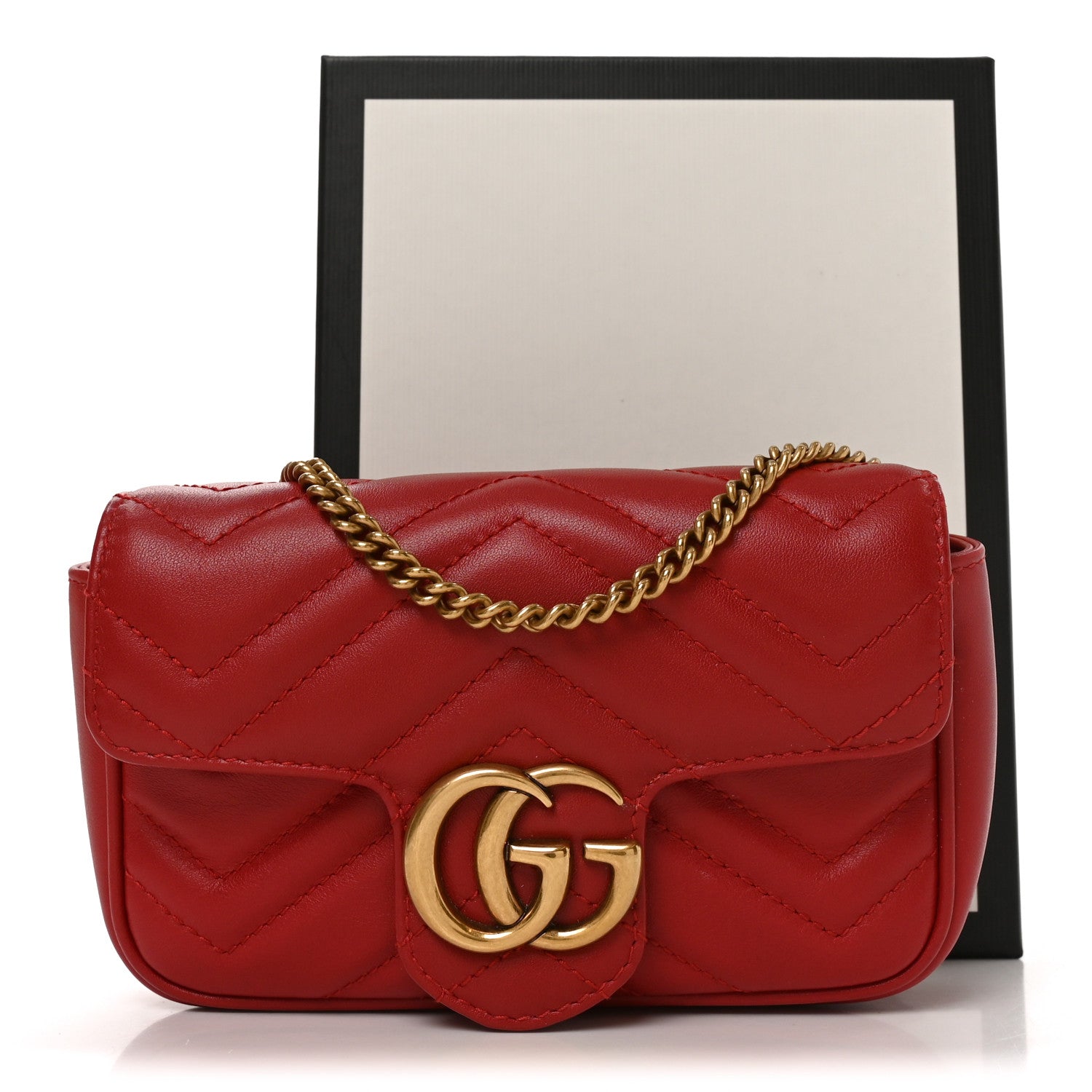 Calfskin Matelasse Super Mini GG Marmont Shoulder Bag Hibiscus Red