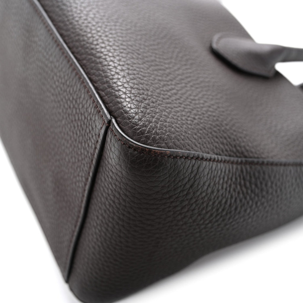 Grained Calfskin E/W Top Handle Bag Deep Brown