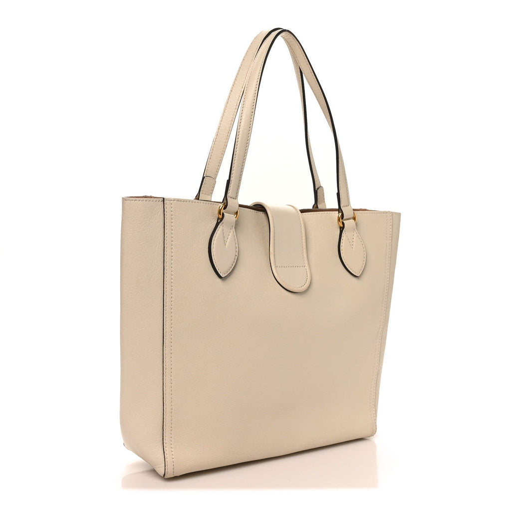 New Sakai Calfskin Lux Small Dahlia Tote Mystic White