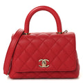 Caviar Lizard Embossed Quilted Extra Mini Coco Handle Flap Red