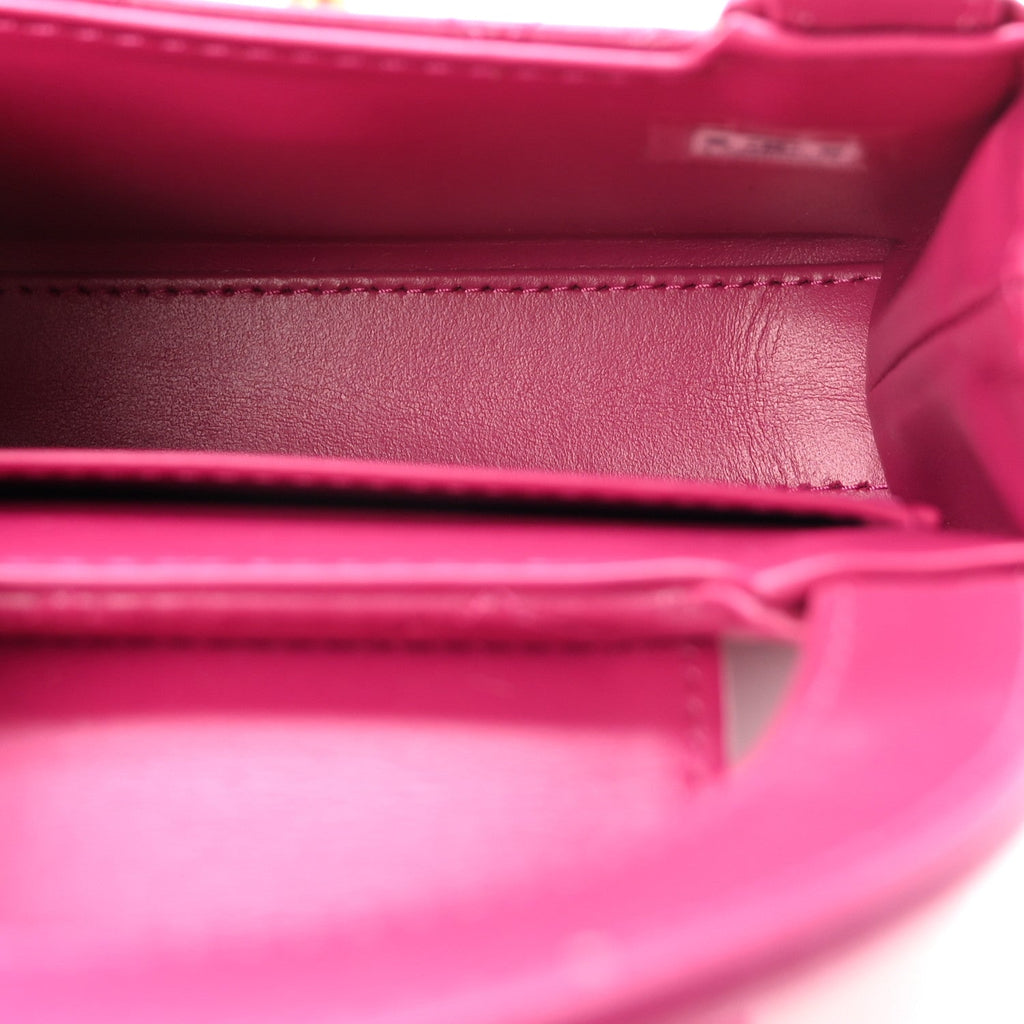 Shiny Aged Calfskin Quilted Mini Nano Kelly Shopper Dark Pink