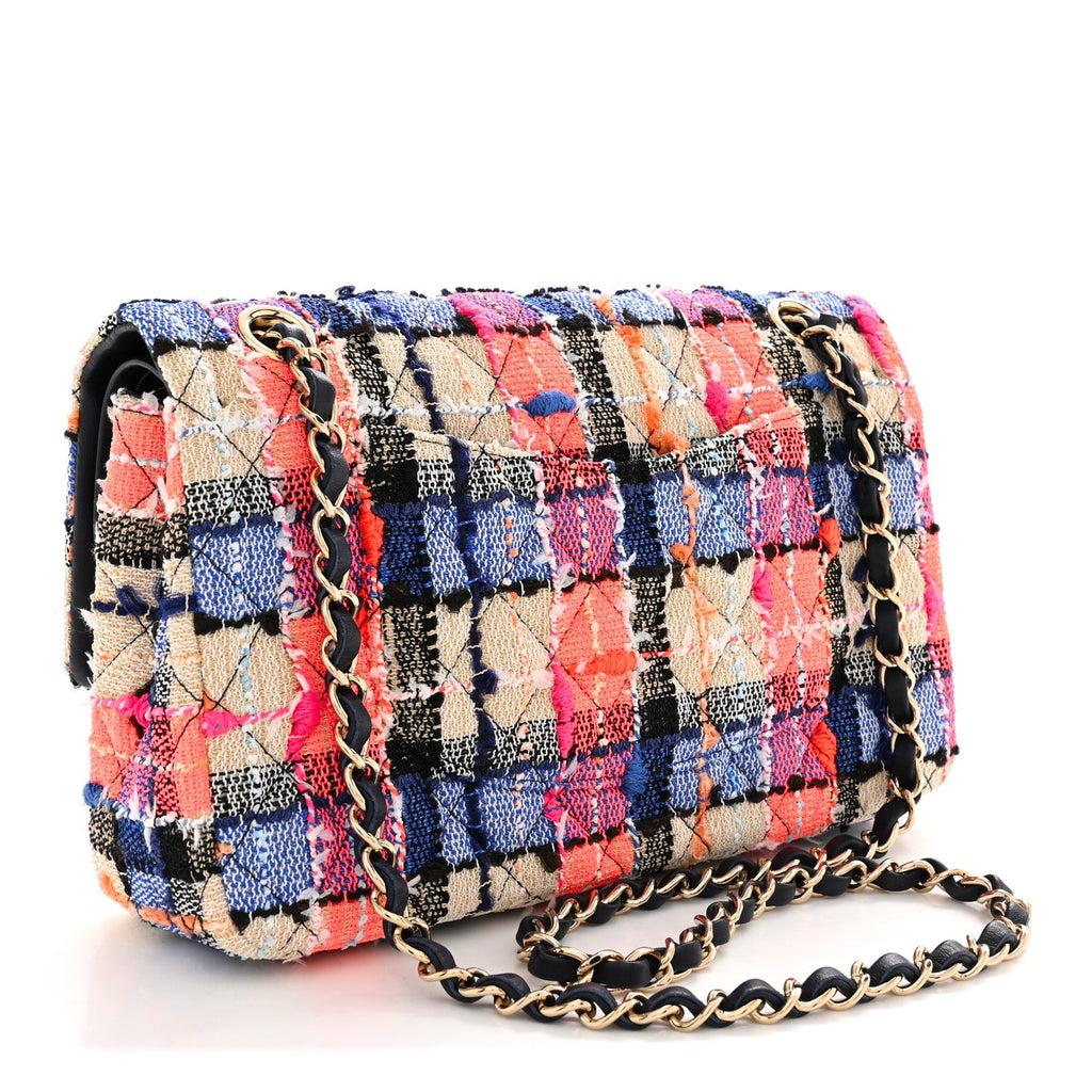 Tweed Quilted Medium Double Flap Blue Orange Yellow